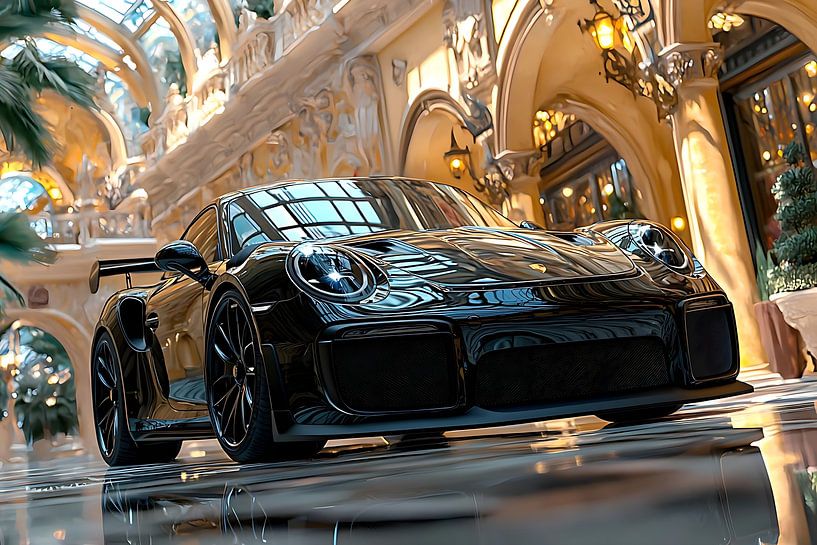 Ein schwarzer Porsche 911 GT3 von PixelPrestige