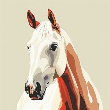 Minimal art portret van een wit paard van Vlindertuin Art