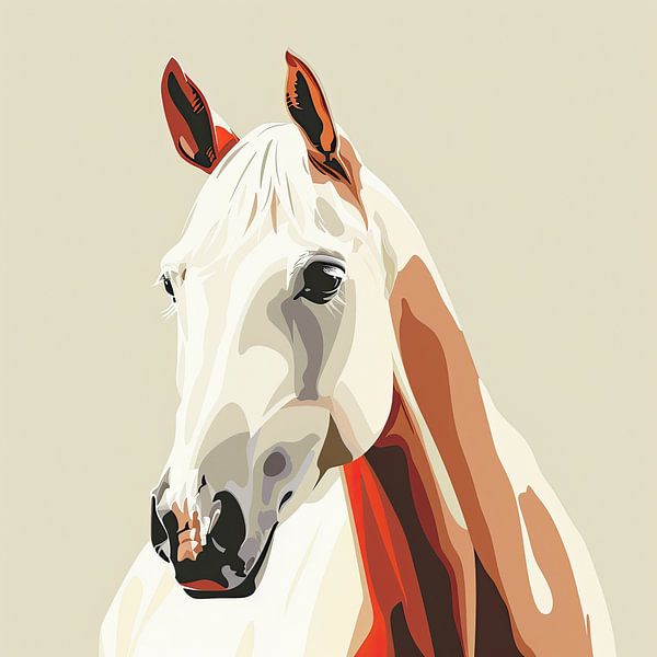 Minimal art portrait of a white horse by Vlindertuin-Art