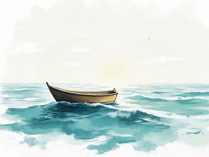 Painting of an abandoned sloop at sea by The Photo Artist