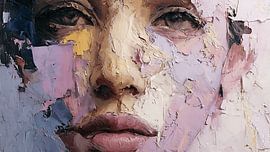 Zersplitterte Identität – ein Gesicht, das in abstrakten Schichten schwebt: surreale, traumhafte Porträtkunst von Aden Pink Studio