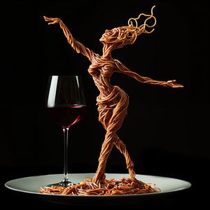 Spaghetti Tänzer mit Rotwein