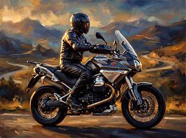 Moto Guzzi Stelvio zur goldenen Stunde