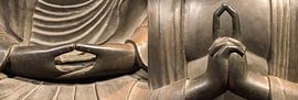 mains en pose de méditation, statue de bouddha japonais du 17e siècle