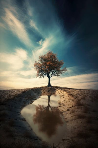 Lonely tree in a surreal landscape 4 by Digitale Schilderijen