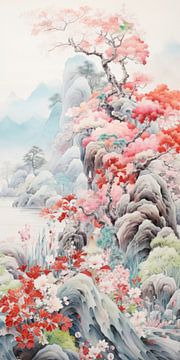 Très beau paysage avec de l'eau et des montagnes dans le style asiatique sur Art Bizarre