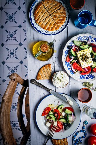 Table with Greek salad