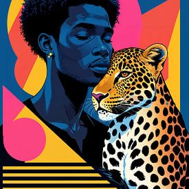 Afrikaner mit Leopard von Liona Toussaint