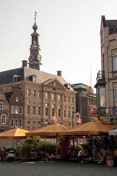 Den Bosch - Markt met café In de kleine Werelt en Stadhuis