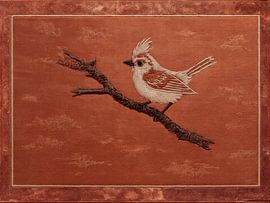 Japandi: Bird on a branch in warm terracotta tones by Studio Pieternel