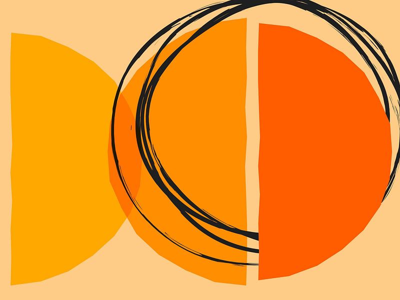 Modern mid-century Bauhaus shapes orange peach yellow by Mad Dog Art