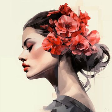 Vrouw met bloem in haar en profil van Lauri Creates