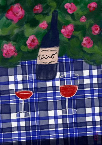 Wijn in de tuin Illustratie kunst