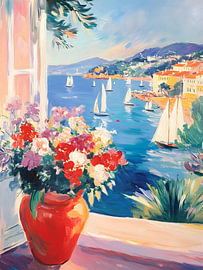 Fenêtre ouverte, vue sur le bord de mer méditerranéen sur IamHomeStudio