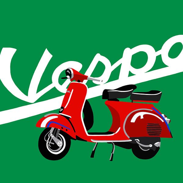 Rote Vespa auf Grün. von Jole Art (Annejole Jacobs - de Jongh)