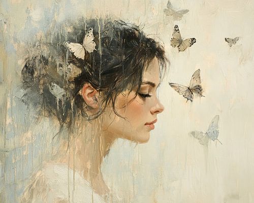 Femme rêveuse et papillons