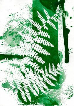 Groene abstracte varen print van Lies Praet