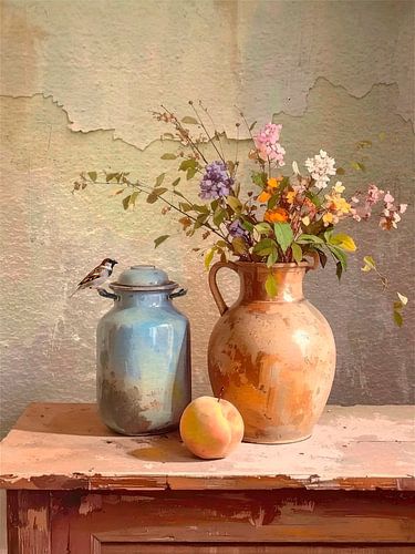 Nature morte rurale et naturelle avec un moineau domestique