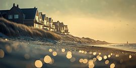 Een rij huizen langs een sereen strand van Ariadna de Raadt-Goldberg