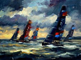 Dynamisches Segelbootrennen – impressionistisches Gemälde