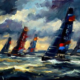 Dynamisches Segelbootrennen – impressionistisches Gemälde von Jan Keteleer