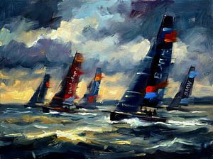 Dynamisches Segelbootrennen – impressionistisches Gemälde