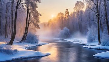 Forêt d'hiver au lever du soleil