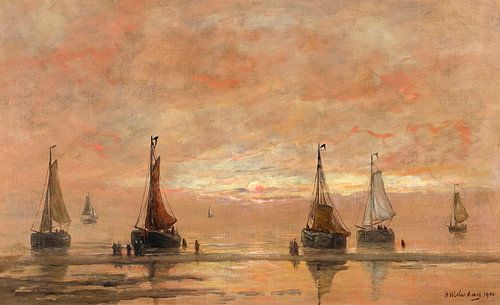 Bomschuiten bij zonsondergang, Hendrik Willem Mesdag