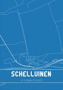 Blauwdruk | Landkaart | Schelluinen (Zuid-Holland) van MijnStadsPoster