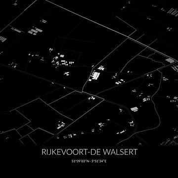 Zwart-witte landkaart van Rijkevoort-De Walsert, Noord-Brabant. van Rezona