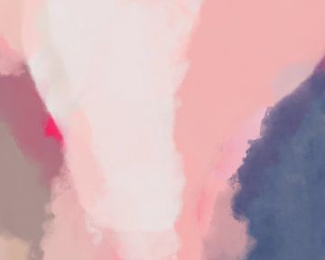 Kleurrijk modern abstract aquarel schilderij in roze, blauw en neon roze van Dina Dankers