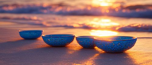 Blue bowls on the beach
