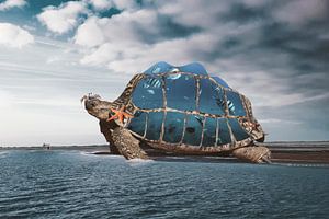 Surrealistisches Bild einer Schildkröte mit Aquarium - Einzigartiges Kunstwerk für Ihr Interieur