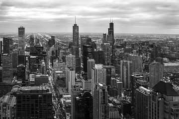 Chicago skyline by night, zonsondergang.