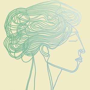 Women's head blue-green on beige