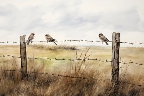 Oiseaux sur fil barbelé
