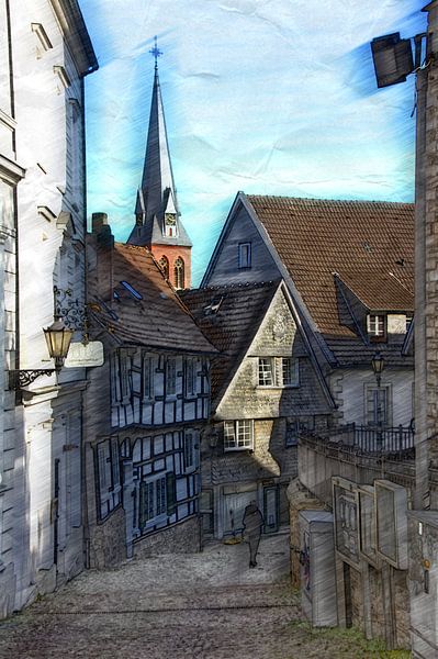 rue du village peinte par Edgar Schermaul