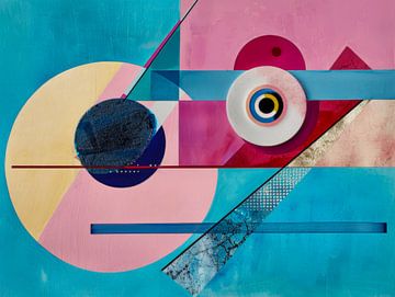 Geometrisch abstract, blauw en roze #6 van Joriali Abstract