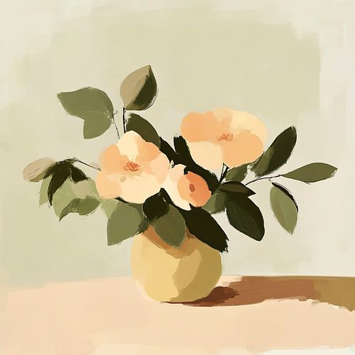 Abstracte tafereeltje van bloemen in een vaasje