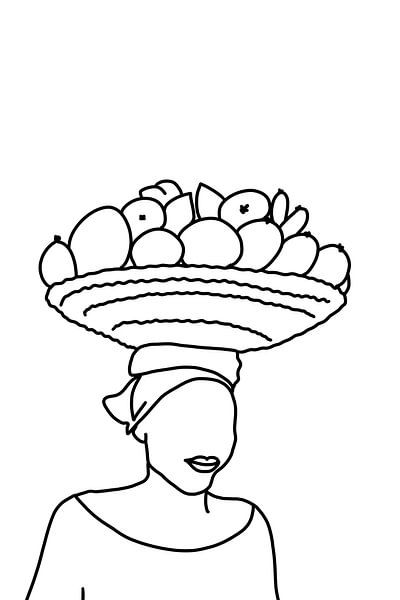 Woman carries a basket of fruit on her head by MishMash van Heukelom