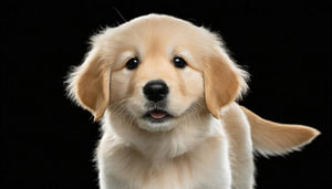Porträt eines Golden Retriever Welpen isoliert auf schwarzem Hintergrund, ausgeschnitten