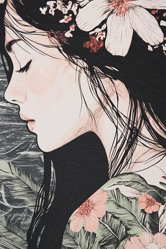 Woman with Flower and Leaves