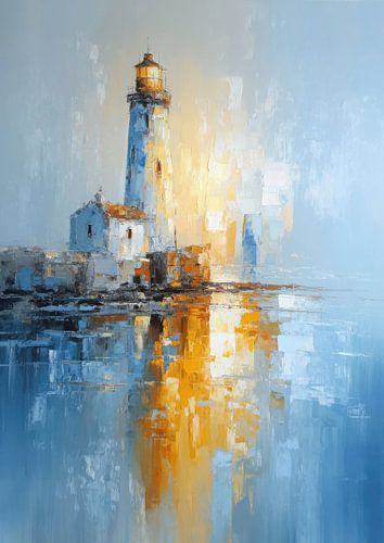 Lighthouse on the water - Abstract oil painting