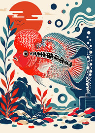 Stilisierte Illustration eines Flowerhorn-Fisches von Karomah Project