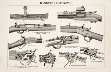 Vintage gravure Handvuurwapens I van Studio Wunderkammer