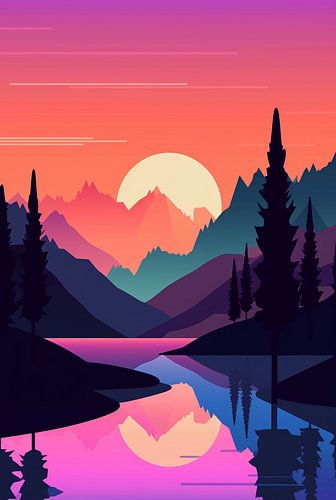 Minimaal landschap bij nacht