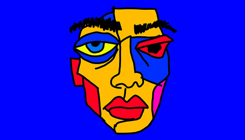 Neoexpressionistische, kubistische, abstrakte Wandkunst mit Gesichtsmotiven