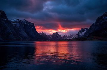 Magisch licht op de fjord van fernlichtsicht