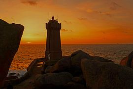 Men Ruz lighthouse in Brittany at sunset by Aagje de Jong