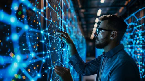 Mannelijke admin in futuristisch datacenter